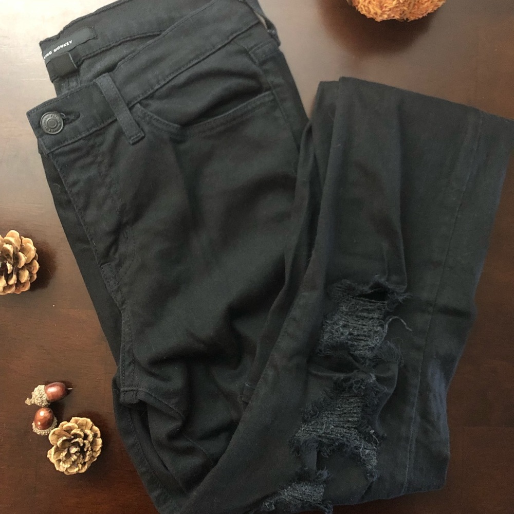 *FLYING MONKEY* Mid- Rise Destructed Black Jeans